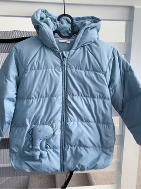 Hooded Sky Light Blue Puffer Jacket Top Long Sleeve Size 7 Girl Fleece Coat Outw